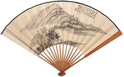 张大壮 1945年作 深山古寺 成扇